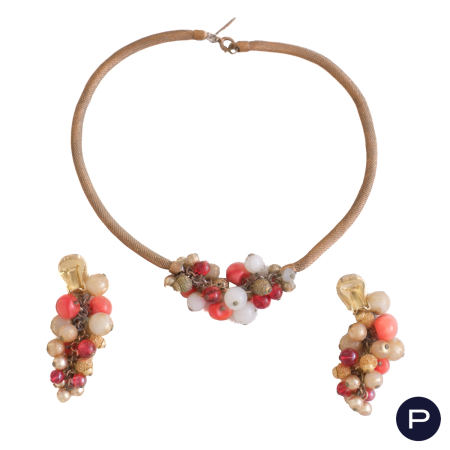 BALENCIAGA- DEMI-PARURE, COLLIER, PAIRE DE BOUCLES D'OREILLES