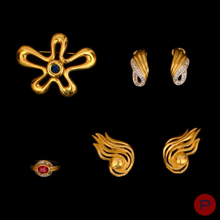 LANVIN - 1980/90'S- BROCHE, BOUCLES D'OREILLES, BAGUE