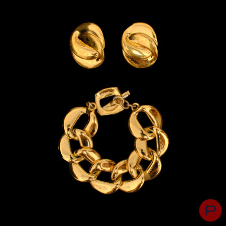 YVES SAINT LAURENT - 1980/90'S- BRACELET, PAIRE DE BOUCLES D'OREILLES