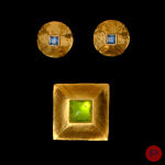 YVES SAINT LAURENT, YVES SAINT LAURENT RIVE GAUCHE - 1980/90'S- PAIRE DE BOUCLES D'OREILLES, BROCHE