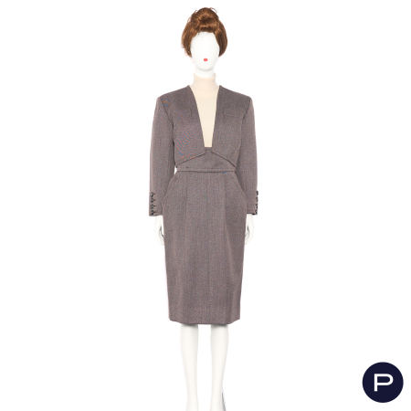 SAINT LAURENT RIVE GAUCHE - AUTOMNE-HIVER 1985/86 - ENSEMBLE, VESTE, JUPE